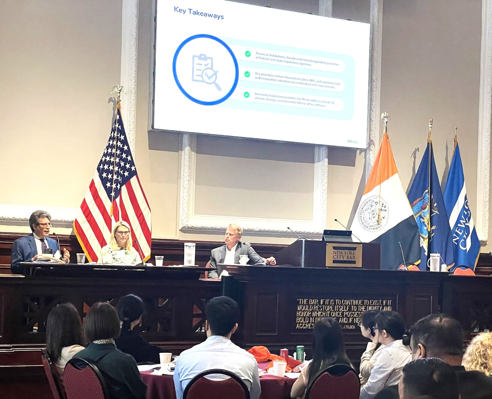 Partner Matthew Levine addresses the annual conference of the Association of International Bank Audit & Compliance Professionals Inc. (AIBACP) with co-panelists Elizabeth Kay and Brett Manwaring of Kroll.